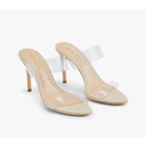 SCHUTZ Ariella Clear Vinyl Double Strap Stiletto Beige/Oyster Leather Sandals 9B